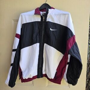 Vintage RARE Nike Windbreaker Jacket Colorblock White Black Maroon 90s Style